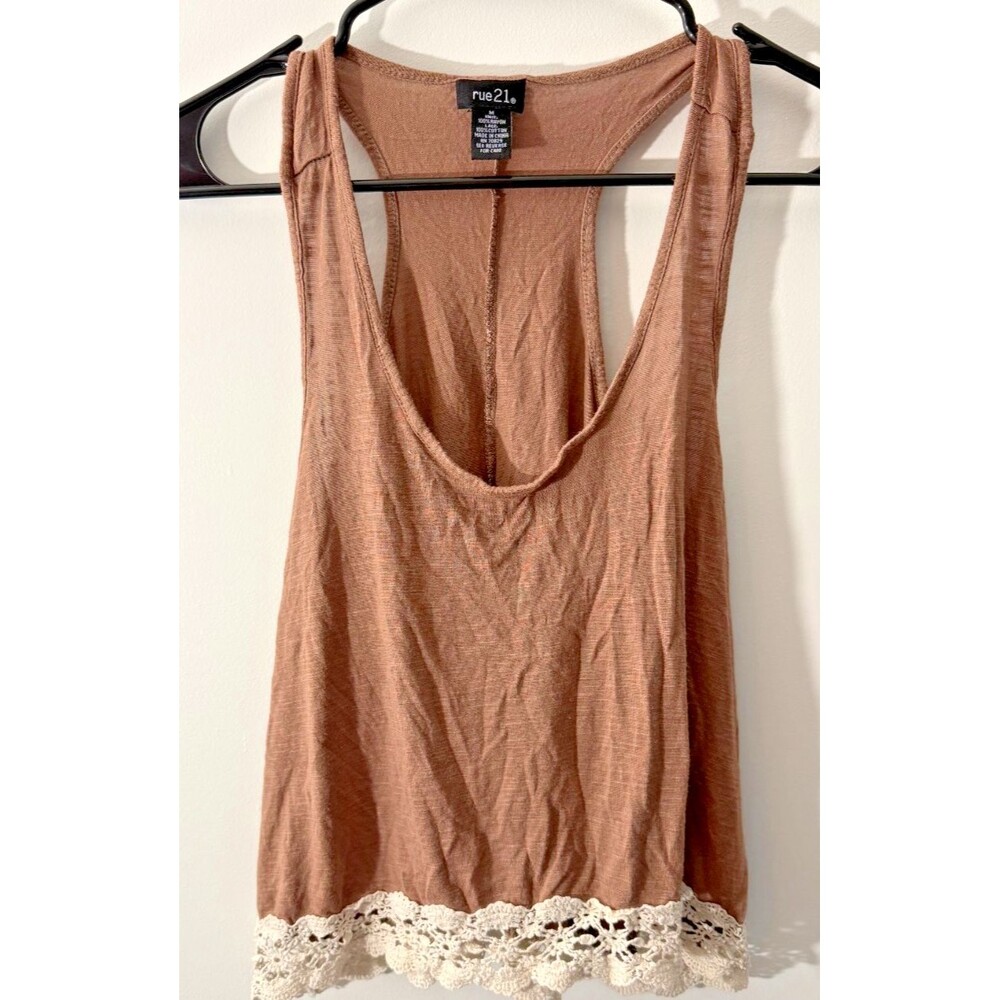 Coastal Cowgirl Crop Top Lace Trim Crochet Women's Medium M Brown Boho Hippie